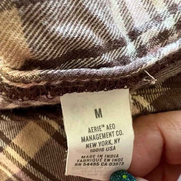 Aerie Brown Plaid Lightweight Flannel button up collar long sleeve size M boho - Picture 4 of 14